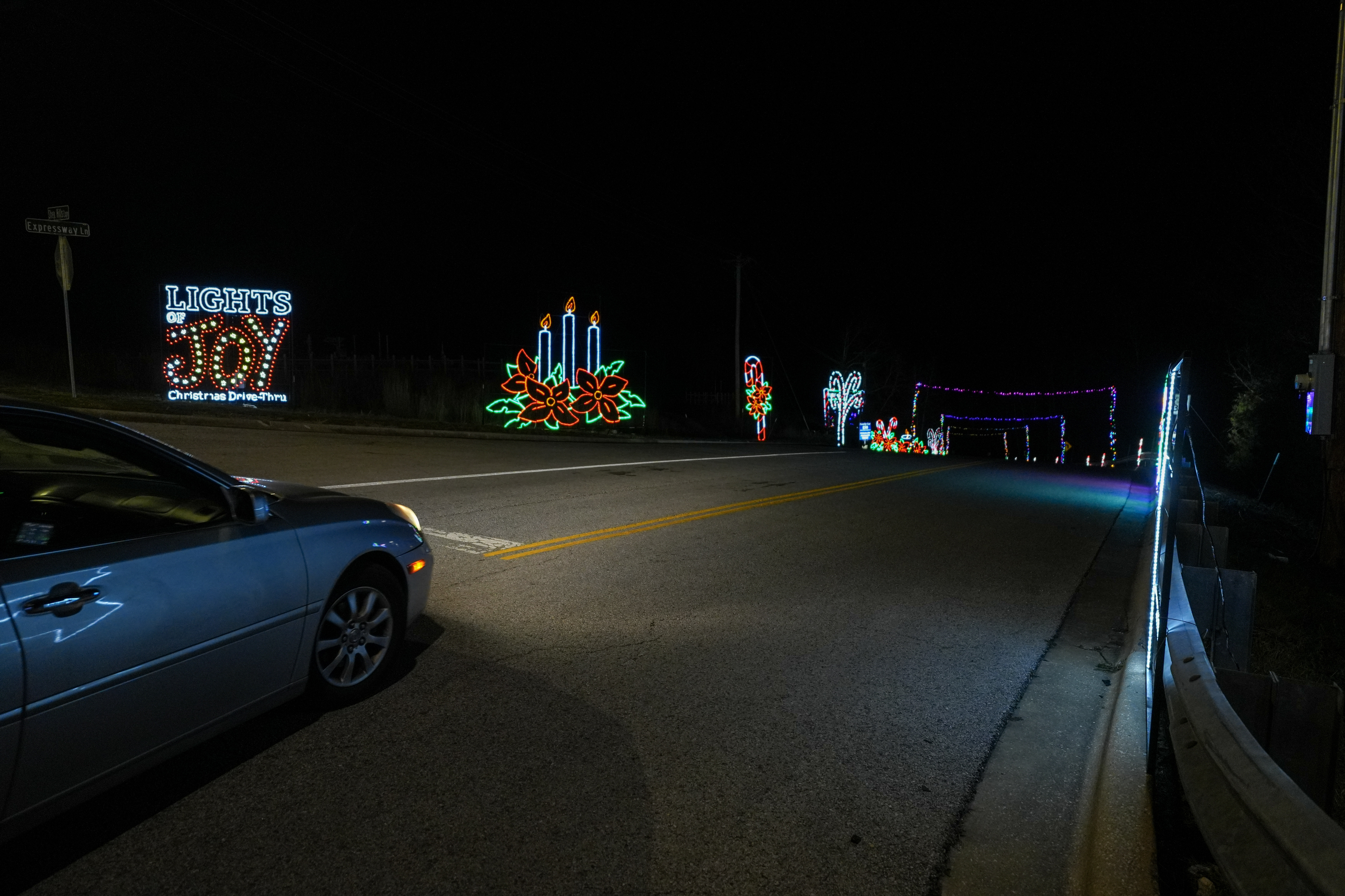 A calm late-season drive through the Christmas lights at Lights of Joy in Branson