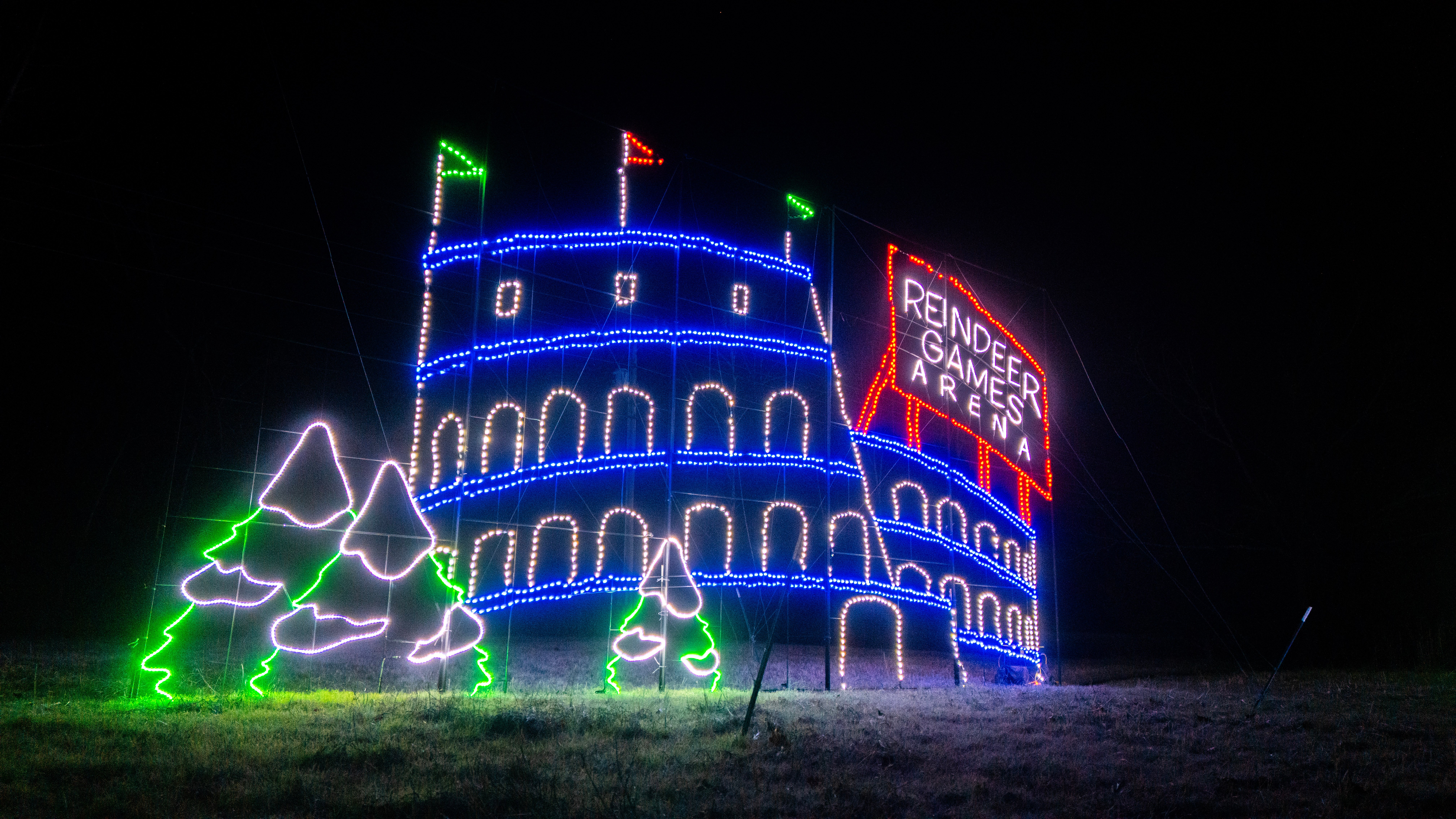 Lit castle display along the Christmas drive at Lights of Joy in Branson, MO